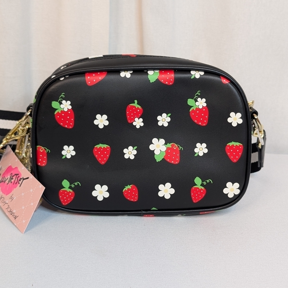 Luv Betsey Johnson Black Strawberry And Daisy Multiple Charm Crossbody Bag - Picture 6 of 9